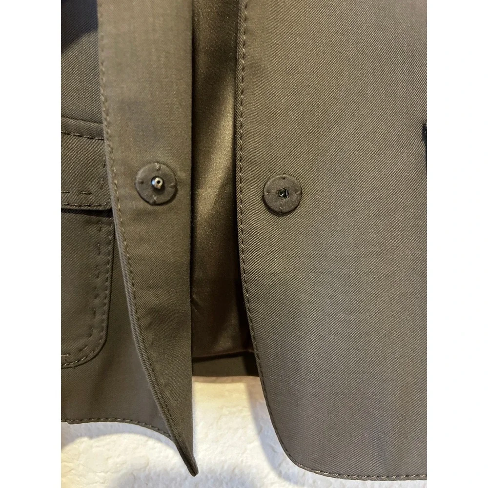 Elie Tahari Blazer Sz 4 Brown Wool Blend Mock Neck Utility Jacket Career Staple